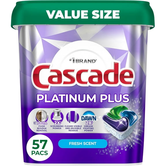 Platinum Plus Dishwasher Pods, Dishwasher Detergent, Dish Detergent Soap, Fresh, 57 Count