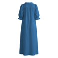 thumbnail image 6 of SETOOFF Women Ruffled V Neck Midi Dress Puff 3/4 Sleeve Loose Shift Dress Casual Side Pockets Vacation Travel Outfits, 6 of 7