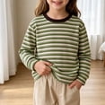 thumbnail image 4 of Mifsaly Girls Boys Striped Sweatshirts Kids Crewneck Long Sleeve Cotton T-Shirts Relaxed Fit Comfortable Everyday Pullover Basic Playwear for School and Lounge Green,11-12 Years, 4 of 6