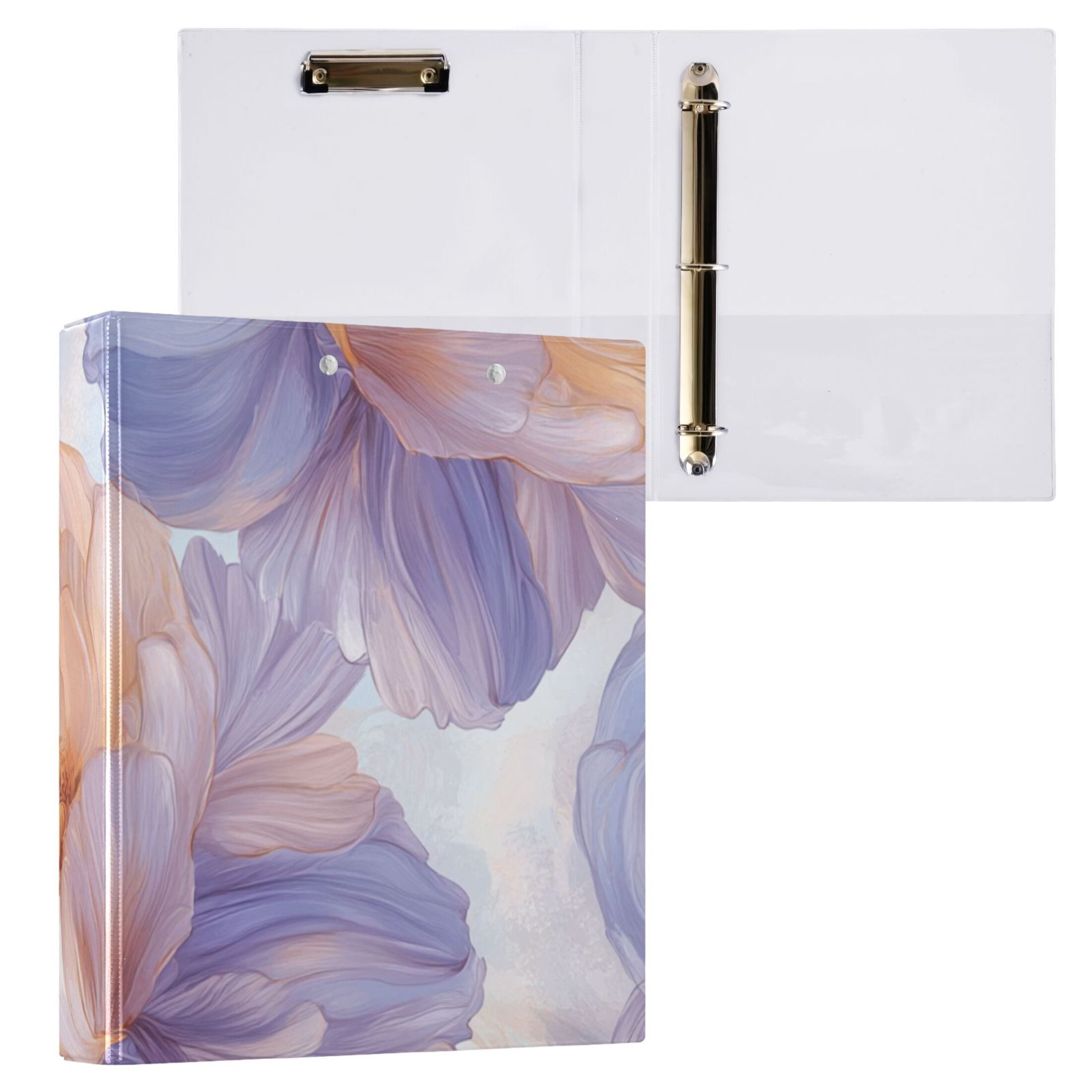 Purple and Orange Flowers 3 Ring Binders 1.5 inch Hardcover File Folders with Interior Pockets A4 Size Organizer for School Office Hospital