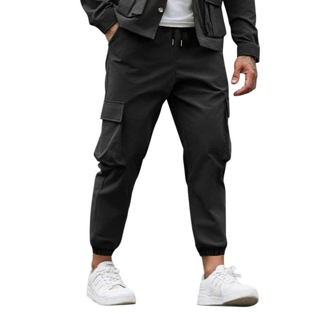 Kalauyu Cargo Joggers for Men Relaxed Fit Drawstring Elastic Waist Cargo Pants Outdoor Tapered Hiking Pants