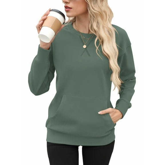 TARAINYA Women's Long-Sleeve Oversized Sweatshirt Casual Crewneck Solid-Color Pullover with Pocket Design