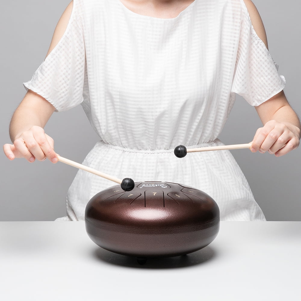 Lowestbest 11-tone Steel Tongue Drum Stainless Steel Handpan Drum Empty Drum Kit with Portable Drum Pack & Drumsticks, Dark Brown