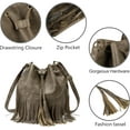 thumbnail image 5 of Leather Bucket Bags for Women Crossbody Fringe Purses with Drawstring Ladies Tassel Hobo and Shoulder Handbags, 5 of 6