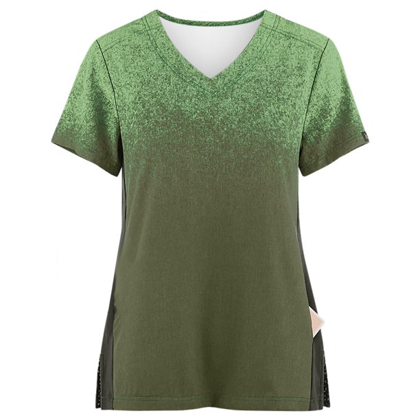 Puntoco Mujeres Tiy-Dye Manga corta con cuello en V tops Uniforme de trabajo Blusa con estampado degradado Puntoco Puntoco-3041