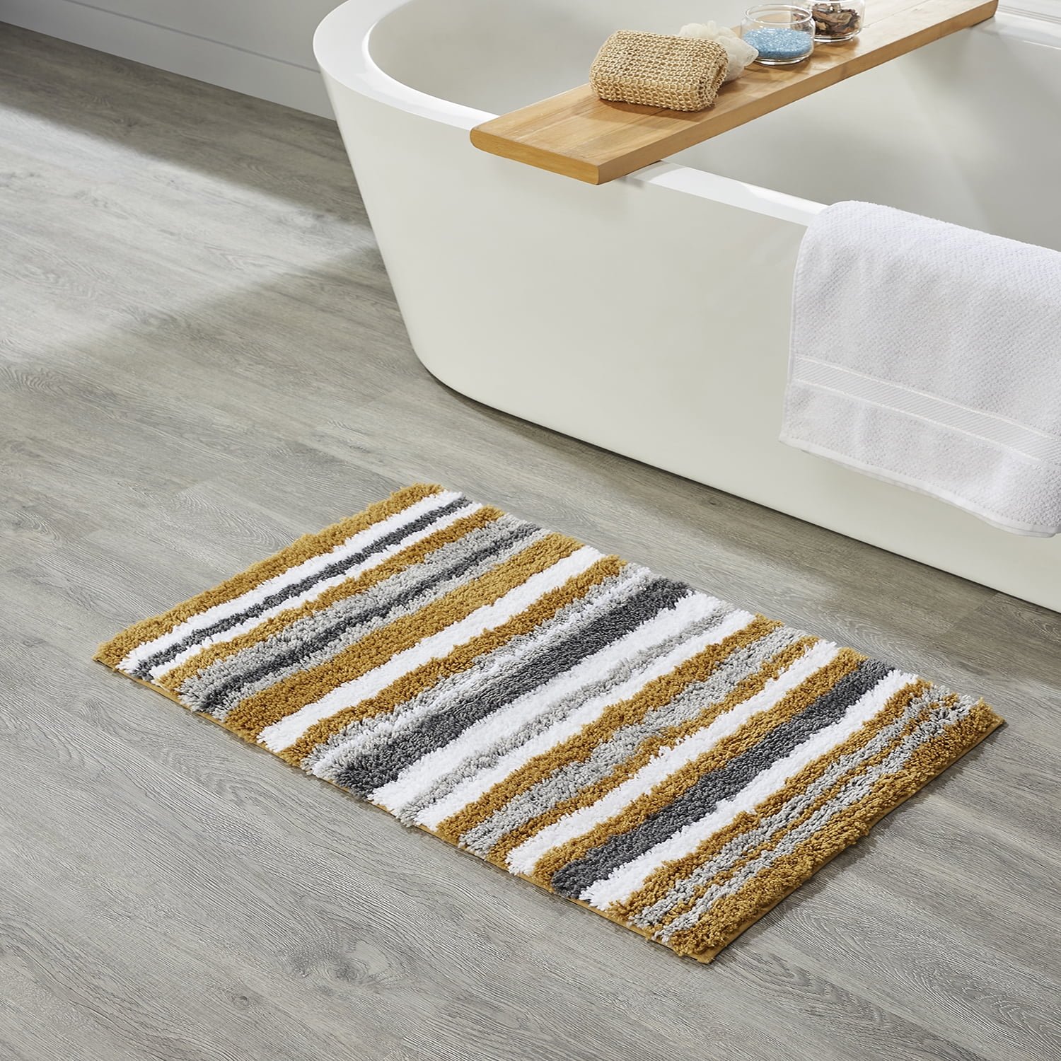 Better Trends 4 Piece Bathroom Rug Set 100% Polyester Soft Water Absorbent Non Slip Bath Mat Machine Washable Rug Griffie Collection - Yellow