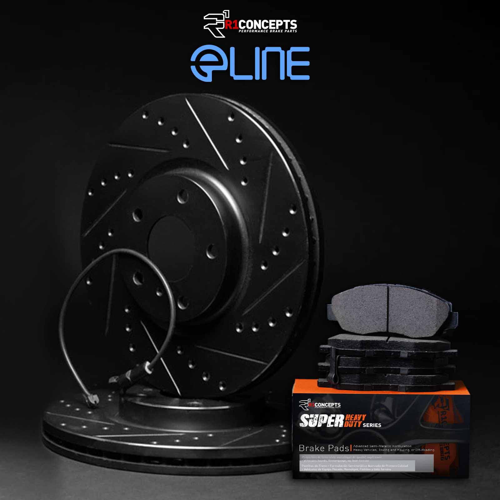 R1 Concepts Rear Brakes and Rotors Kit |Rear Brake Pads| Brake Rotors and Pads| Super Duty Brake Pads and Rotors |Sensor WHXC1-40001