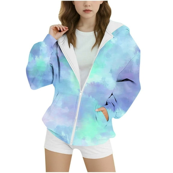 Riecok Kids Zip up Jacket for Girls with Pocket Long Sleeve Zip up Cute Print Fall Casual Coat Outwear Black 10-11Years