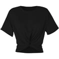 thumbnail image 4 of Rhuody Tops For Womens Short Sleeve Tee Solid Color Blouse Round Neck Cropped T Shirt Retro Clothes Black L, 4 of 5