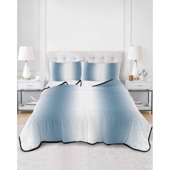 Quilts Twin Size, Blue White Ombre Soft Comforter Bedding Set for Bed, Modern Abstract Art Farmhouse Gradient Lightweight Quilted Bedspread with Pillow Cover(2 Pieces) for All Season, 68x86 Inch