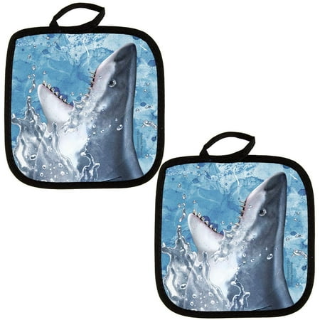

Hungry Great White Shark Breaching All Over Pot Holder (Set of 2)