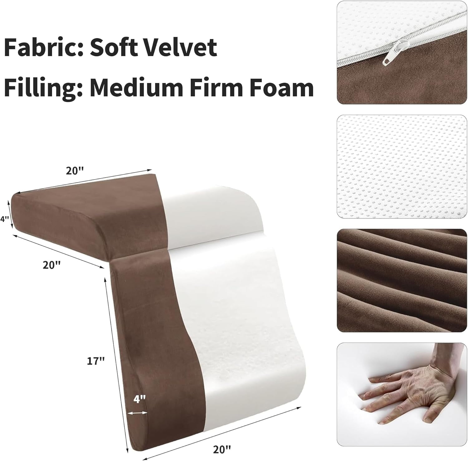 Foam Recliner Cushion with Leg Pillow for Elderly Large Square Seat Cushion Wave Shape Footrest for Armchairs Couch, Medium Thick & Supportive, Non-Slip Design, Coffee Color