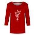 thumbnail image 4 of HKEJIAOI Chandail à Col Rond pour Femmes, Manches 3/4, T-Shirts Graphiques Mignons avec Fleurs, Haut d'Été Décontracté, A-Rouge 2TG, 4 of 4