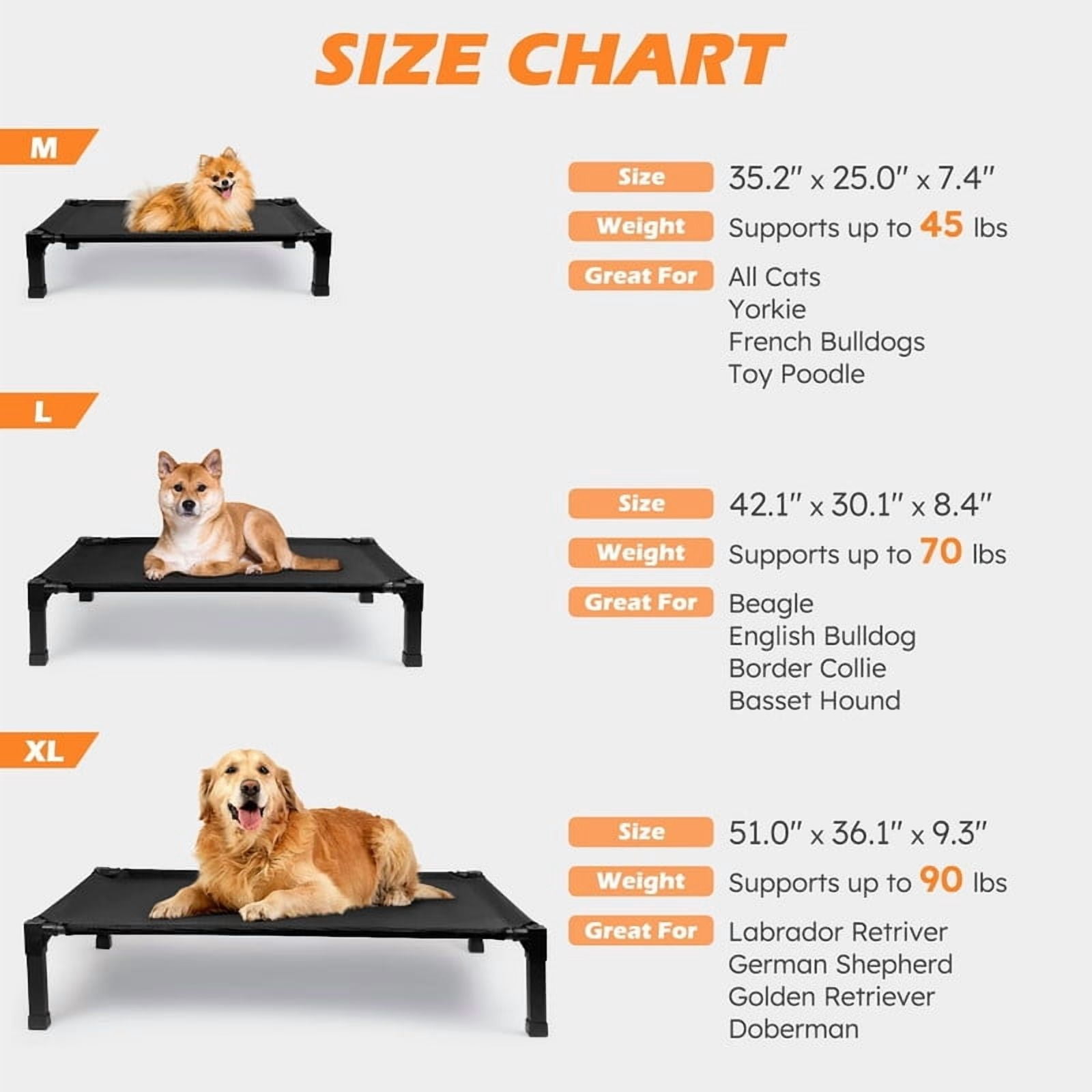 Elevated Dog Bed with Chew Proof Washable Breathable Mesh and Metal Frame, Portable No-Slip Feet for Outdoor or Indoor Use