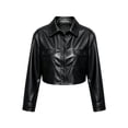 thumbnail image 6 of Women's Solid Color Short Imitation Leather Jacket Stand Collar Pocket Casual Short Motorcycle Jacket, 6 of 8