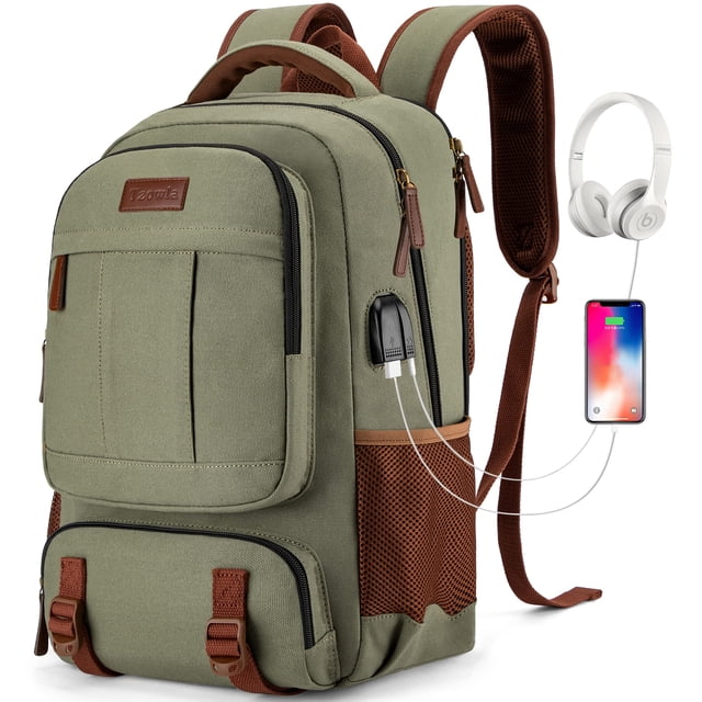 Mochila Tzowla Canvas para portátil de 15,6 pulgadas con puerto USB, color negro