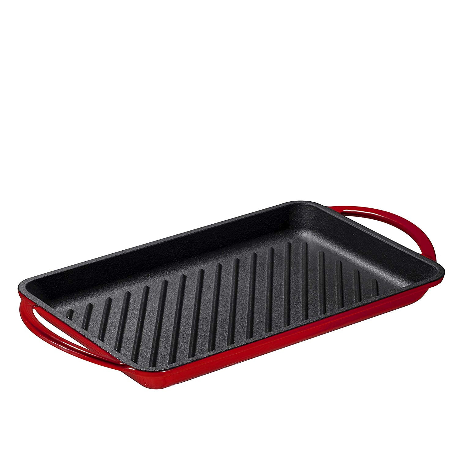 Enameled CastIron Rectangular Grill Pan, Loop Handles, Fire Red, 9.5