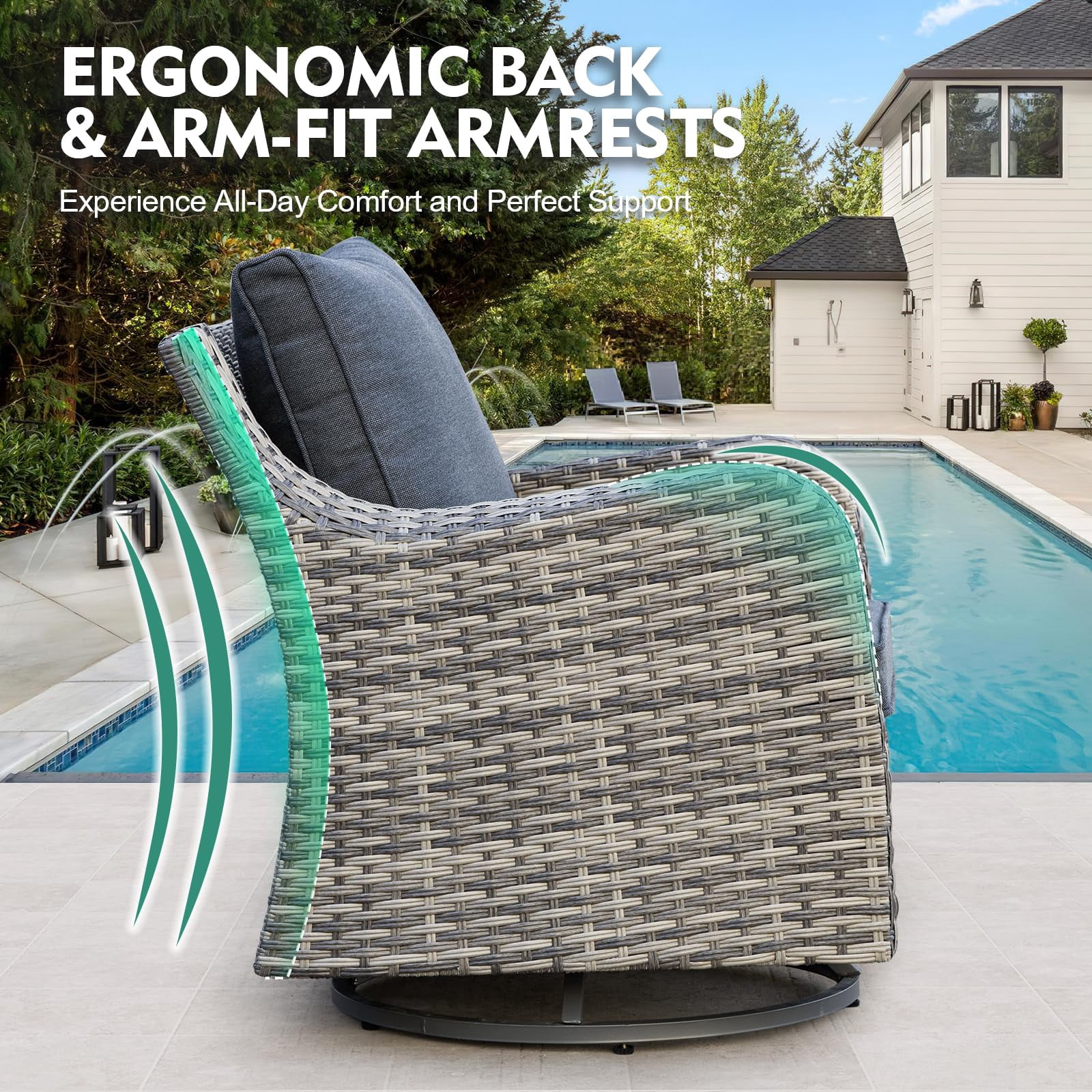 MEISSALIVVE 8 Pieces Patio Furniture Set with Dining Table, Outdoor Wicker Conversation Set with 3-Seat & 2-Seat Sofas, Wicker Armrest Swivel Chairs, 2 Ottomans, Gray