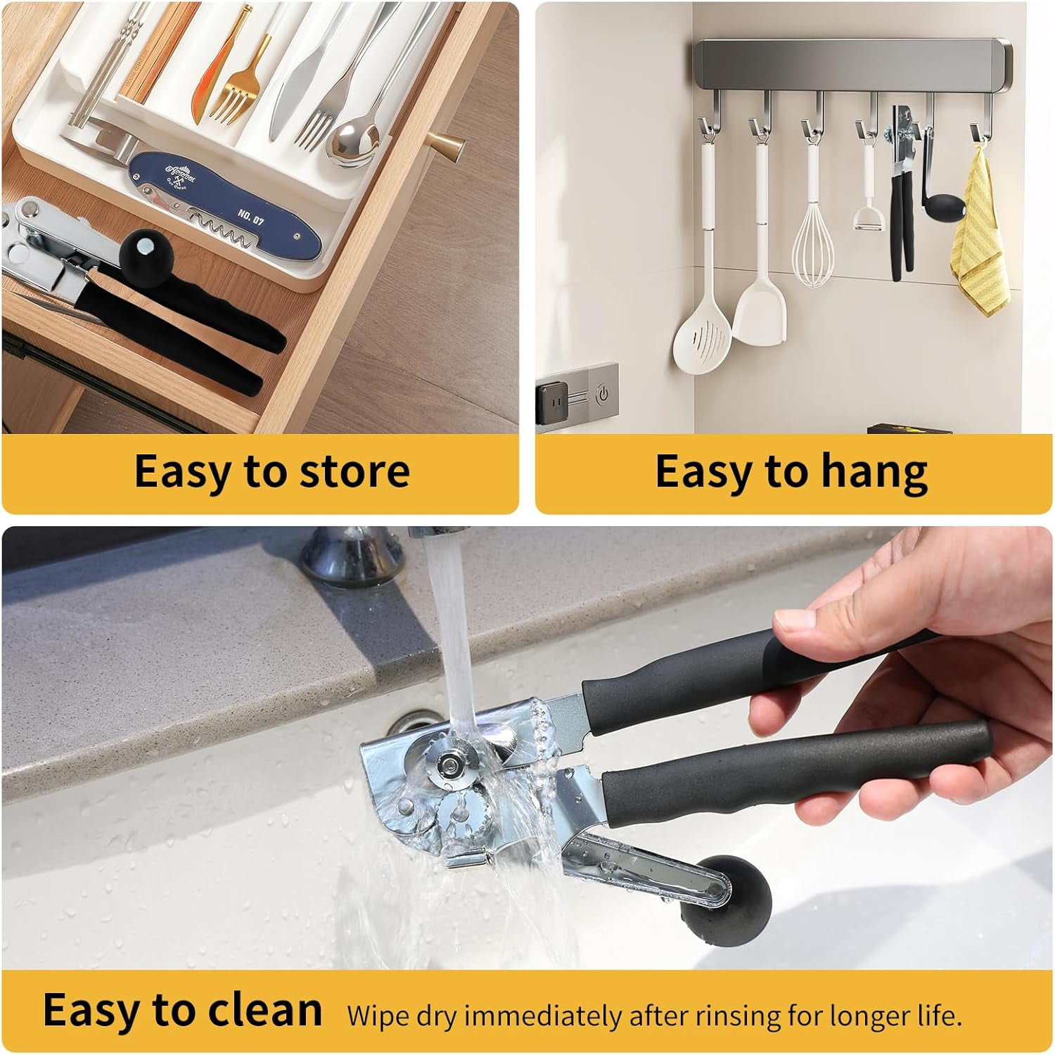 ABCISI Manual Can Opener, Heavy Duty Power Can Opener with Soft Touch Handle, Sharp Blade, Smooth Edge, Can Opener with Multi-Purpose Bottle Opener, Get a Bottle Opener, Black