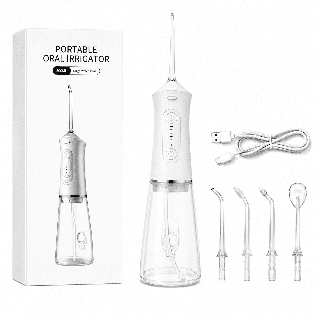Portable Cordless Water Flosser Oral Irrigator, IPX7 Waterproof 5 Modes, 300ml (10oz) Water Tank, 50-Day Battery for Braces & Sensitive Gums