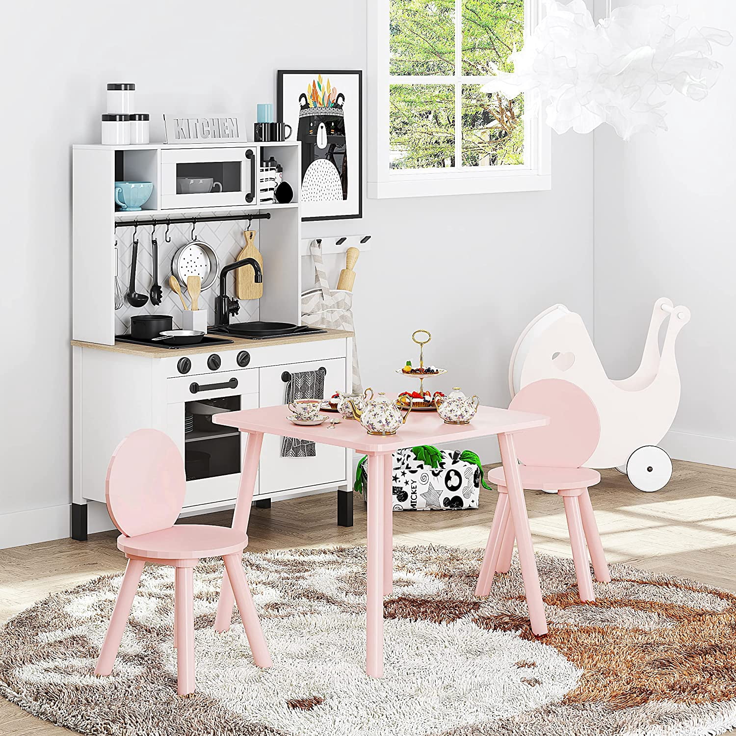 UTEX 2-in-1 Kids Table with 2 Chairs Set, Lotus