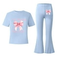 thumbnail image 5 of Tiweut Oufits Girls Short Sleeve Bow Print T Shirt and Flared Pants Suit,7-8 Y, 5 of 5