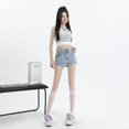 thumbnail image 1 of Pantalones cortos de mezclilla negros para mujer, verano 2023, nueva versión coreana de Spice Girls delgadas y de cintura alta, pantalones cortos súper cortos envueltos en la cadera ah word, 1 of 4