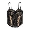 thumbnail image 2 of Byworldtasic Women's Sexy Embroidery Corset Top Bodysuit Spaghetti Strap V Neck Sheer Mesh Bustier Cami Rave Top, 2 of 8