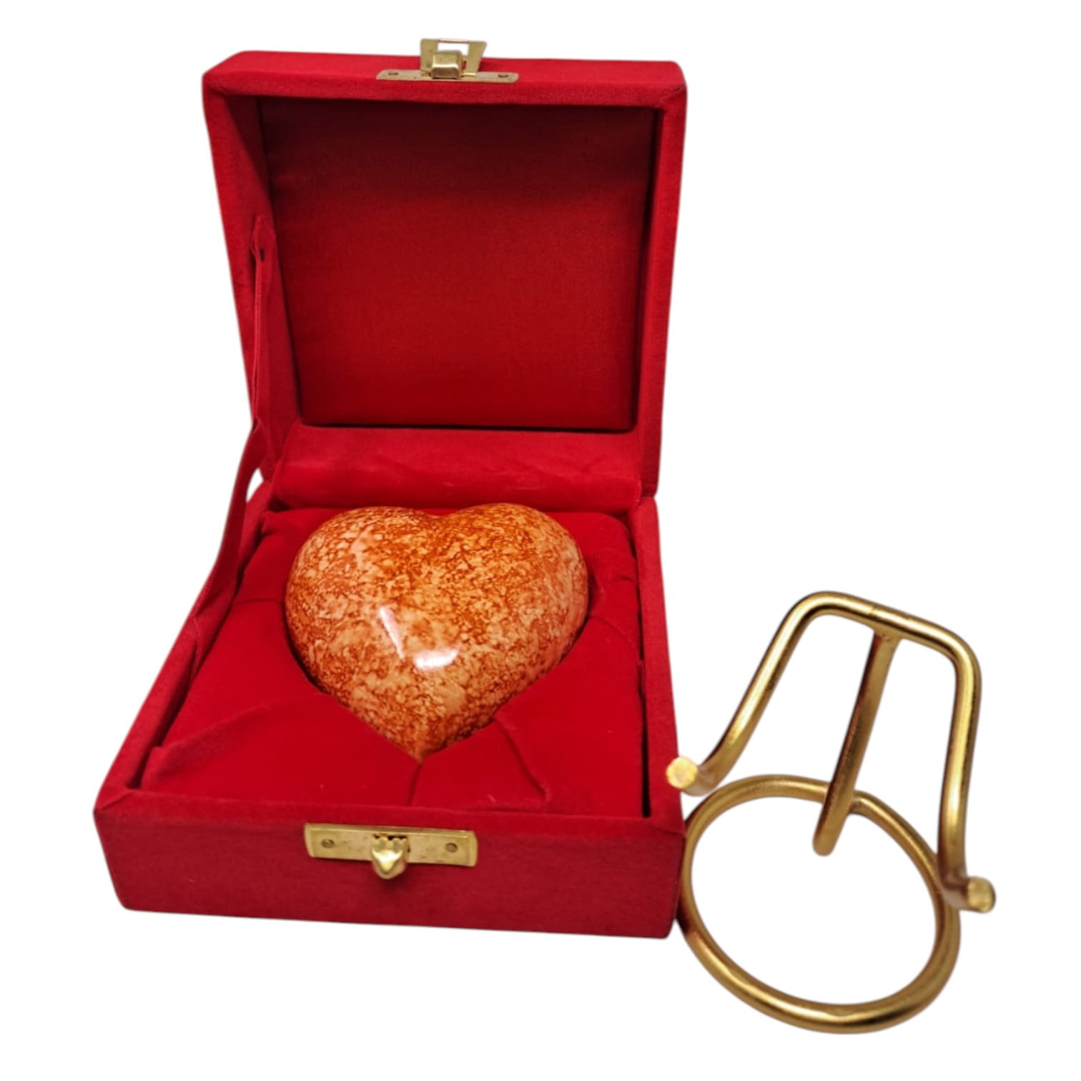 SMIURNS Custom Engraved Heart-Shaped Orange Speckled Memorial Urn Keepsake Cremation Urn for Human or Pet Ashes - Includes Gold Display Stand and Red Velvet Gift Box