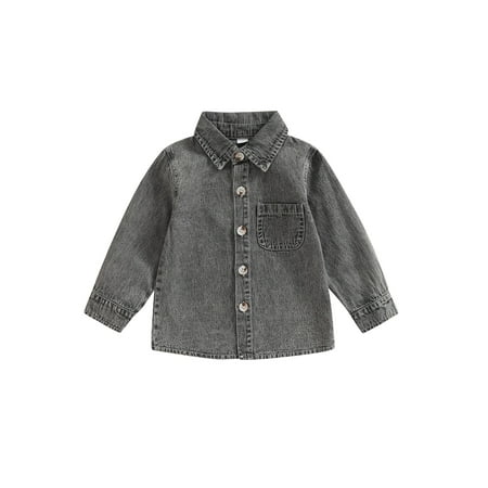 

Baby Kid Boys Denim Jacket Solid Long Sleeve Turn Down Collar Button Closure Jean Coat With Front Pocket