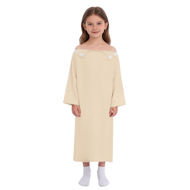 dPois Robe Confortable pour Enfants Unisexe, Robe de Patient, Robe d'Hôpital, Vêtement Doux et Adaptatif, Robes Postchirurgie de l'Épaule, Kaki 8
