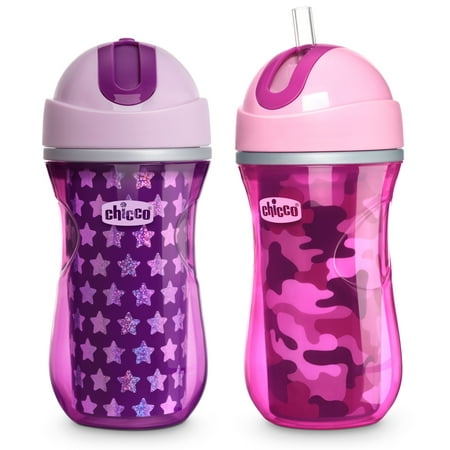 Chicco Insulated Flip-Top Straw Cup 9oz, Pink/Purple, 12m+