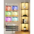 thumbnail image 4 of Solid Material With Stable Structure,Corner Shelf with RGBCW LED Light, 64.5” Tall Floor Lamp Narrow Bookshelf Organizer, Standing Shelves with Metal Pole, Display Storage Rack Black, 4 of 9