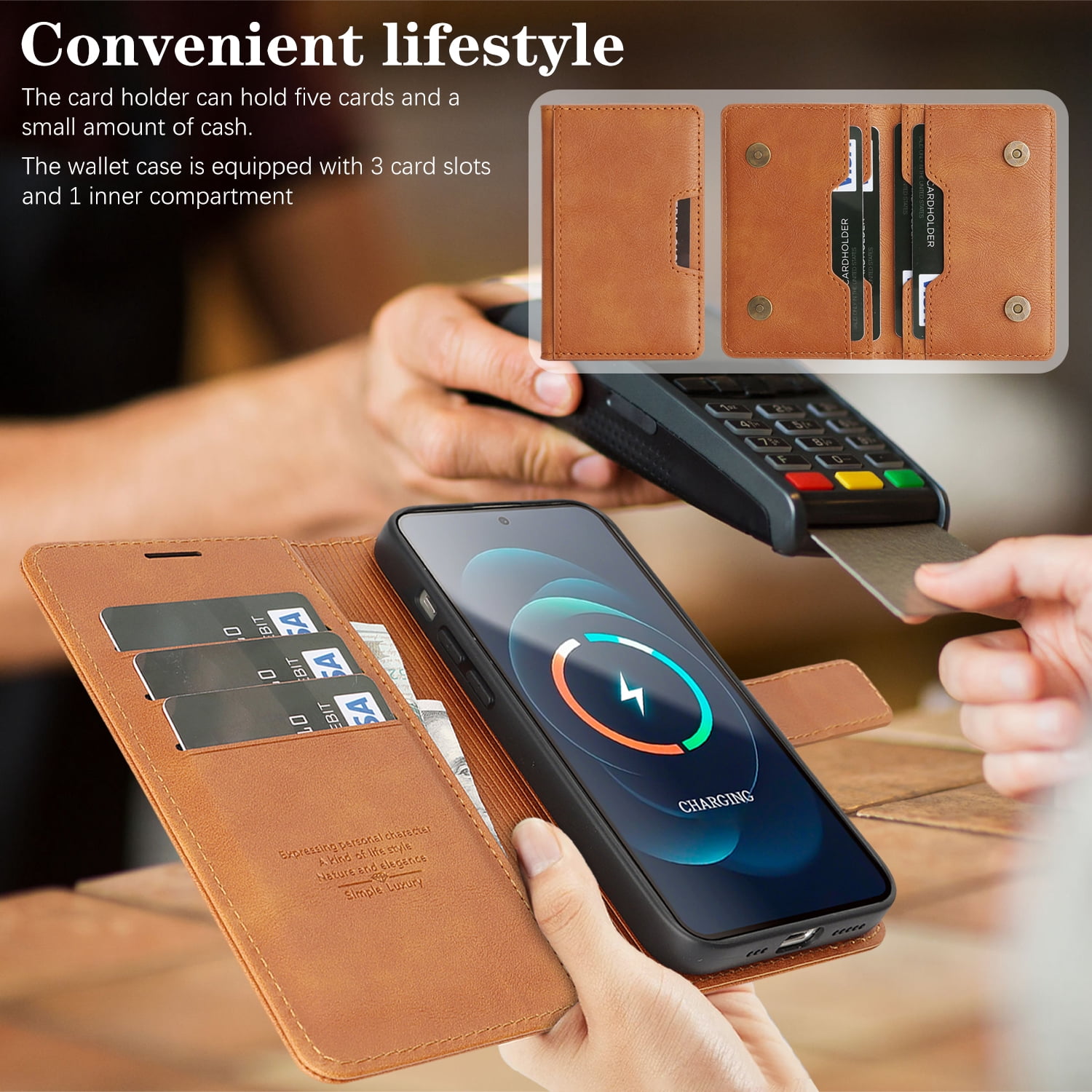Dteck for iPhone 15 Case Detachable Wallet Case with Card Holder, 3 in 1 PU Leather Flip Folio with RFID Blocking Stand Shockproof Phone Cover,Brown