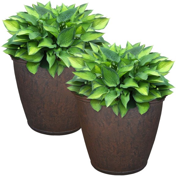 Sunnydaze Anjelica 15.25" x 15.25" x 12.75" Round Rust Polyresin Outdoor Planter Pot 2-Count