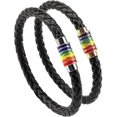 thumbnail image 1 of Gay Pride Bracelet Rainbow Bracelet (2 Packs),couple Black Leather Bracelet Mens Womens Bangle With Rainbow Striped Magnetic Clasp 22cm, 1 of 5