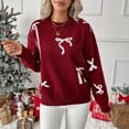 thumbnail image 4 of Mifsaly Sweater with Bows for Women Oversized Long Sleeve Christmas Sweaters Knit Cozy Soft Pullover Sweater Party Travel Festival Winter Xmas Basic Outfits S, 4 of 9