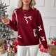 thumbnail image 4 of RKSTN Women's Christmas Sweatshirt Oversized Crewneck Cute Knit Bowknot New Year Holiday Sweatshirts Womens Casual Solid Round Neck Plus Size 3D Bow Trim Loose Comfy Sweatshirt Fall Spring Clothes, 4 of 9
