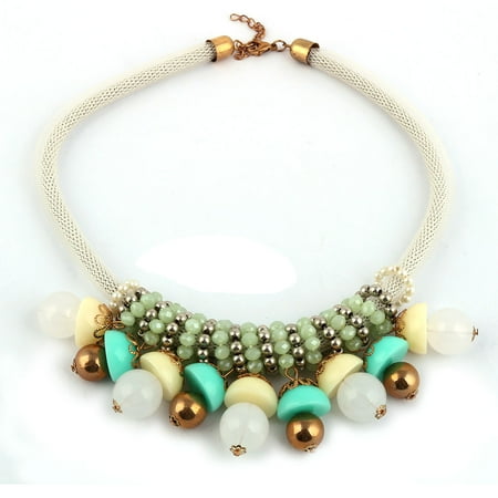 - Lady Plastic Beads Pendant Statement Choker Neck Chain Necklace Green