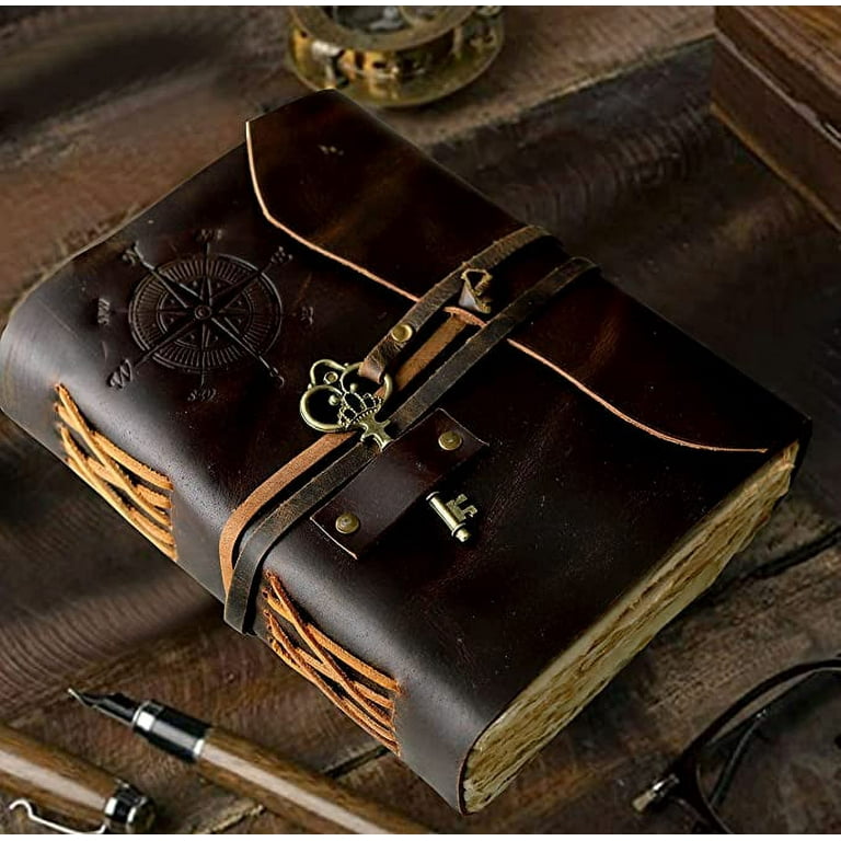 RUZIOON Antique Handmade Compass Vintage Leather Journal - Bound