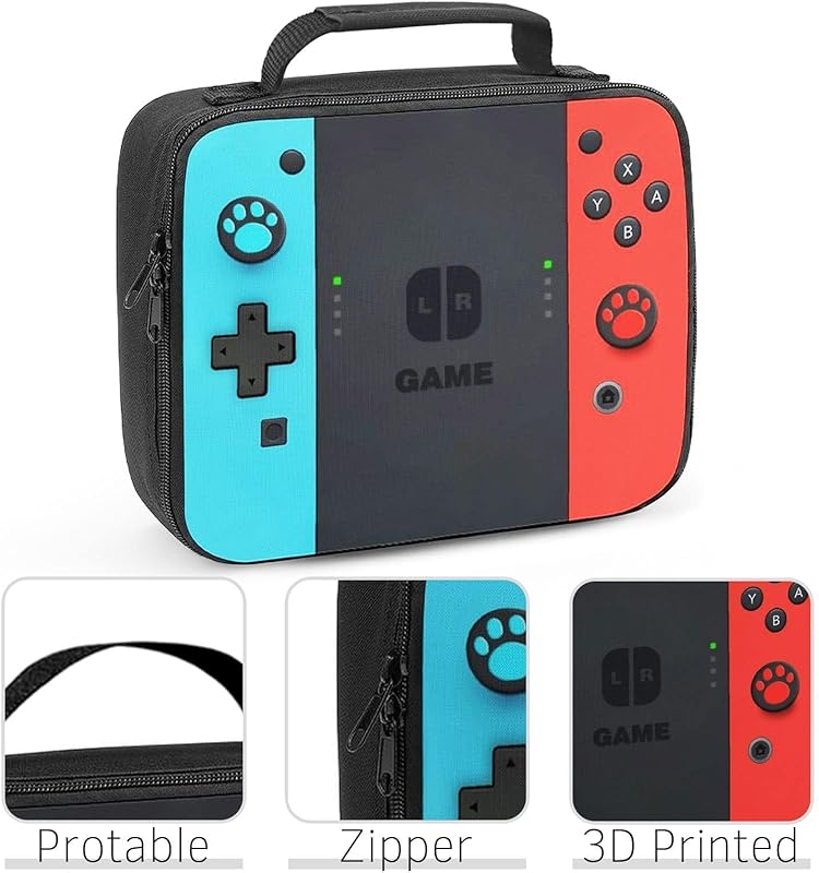 Game Lunch Bag for Gamer, Insulated Video Game Lunch Box for Work Office Travel Picnic Hiking Beach, Waterproof Leakproof Portable Fits Most Bento Boxes