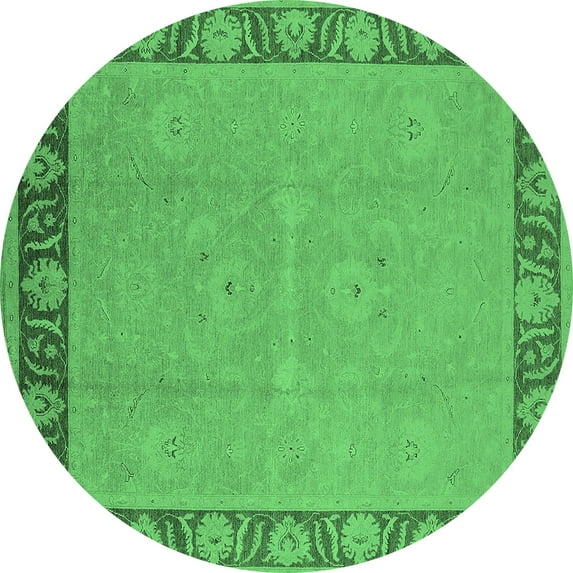 Ahgly Company Indoor Round Oriental Emerald Green Industrial Area Rugs, 3' Round