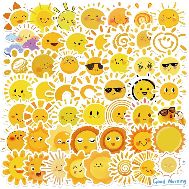 Stickers Jaurney 50 piezas impermeables de sol amarillo en vinilo