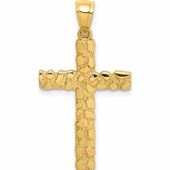 14K Yellow Gold Nugget Cross Pendant (32 X 17.5) Made In United States -Jewelry By Sweet Pea