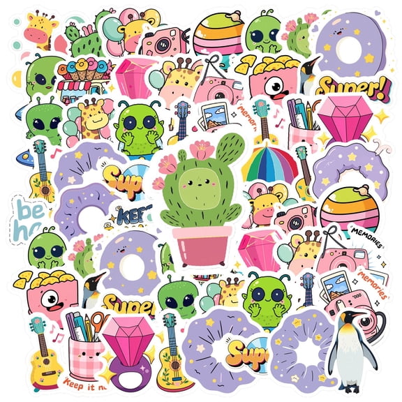 35pcs-70pcs Cute Alien DIY Stickers Animal Stationery Stickers Reward Stickers for Phone Laptop Suitcase