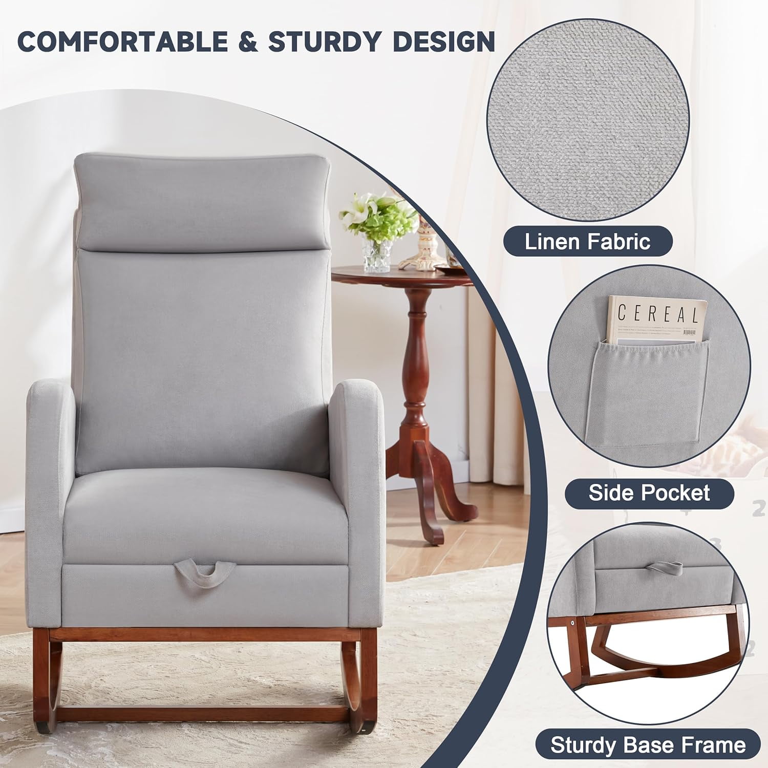 Rocking Chair Nursery Chair with Foot Rest, Nursery Rocking Chairs with High Back, Glider Rocking Chair, Baby Nursery Glider Rocker, Nursing Chair Accent Living Room