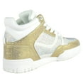 thumbnail image 3 of La Sheelah Flat Women High Top Fashion Sneakers Chelsea Shoes Lace Up Rhinestone Bling Sparkly Studs RICH-42 Gold / White 6, 3 of 5