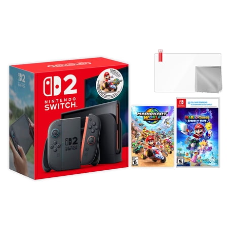 Nintendo Switch 2 Mario Kart World Bundle 256GB 7.9-Inch 1080P Screen Joy-Con 2 with Mouse Sensor Dock with Mario + Rabbids Sparks of Hope And Microfiber Cleaning Cloth & Screen Protector