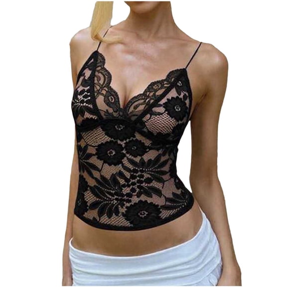 Cavosen V Neck Tank for Women Lace Trendy Camisole Top Sleeveless Spaghetti Strap Slim Tank Tops Undershirt Summer Clubwear Top