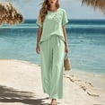 thumbnail image 5 of Ynynloco 2 Piece Cotton Linen Outfits for Women Casual Tracksuit Short Sleeve Tops And Wide Leg Long Pants Matching Lounge Sets, 5 of 8